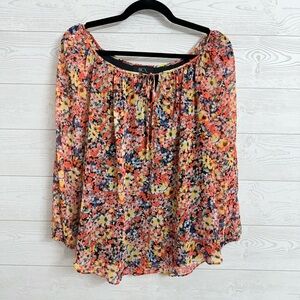 BCX Women’s Peach Floral Sheer Boho Blouse Top. Size L